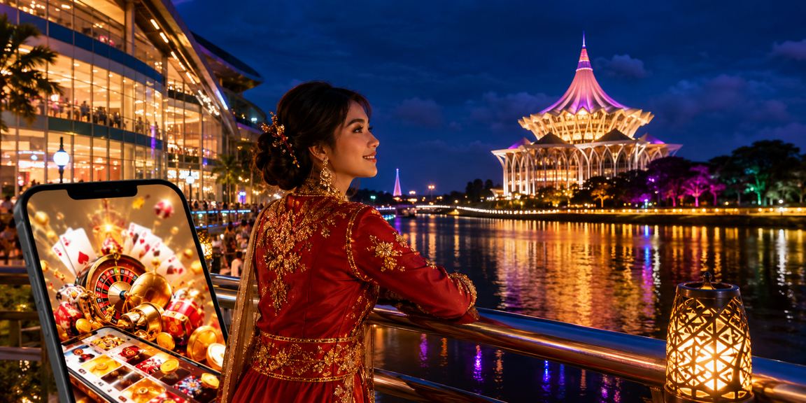 Kuching player enjoying mobile casino during Hari Raya festivities