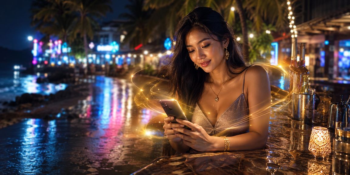 Langkawi player enjoying mobile casino in a relaxed beachside setting